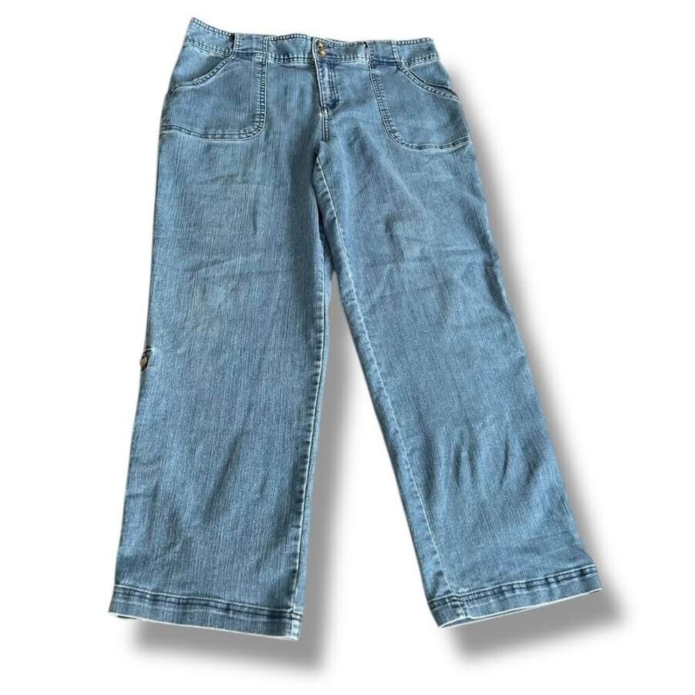 White Stag Jeans Women's Size 14 Blue Capris Adjust Stretch Denim Casual…
